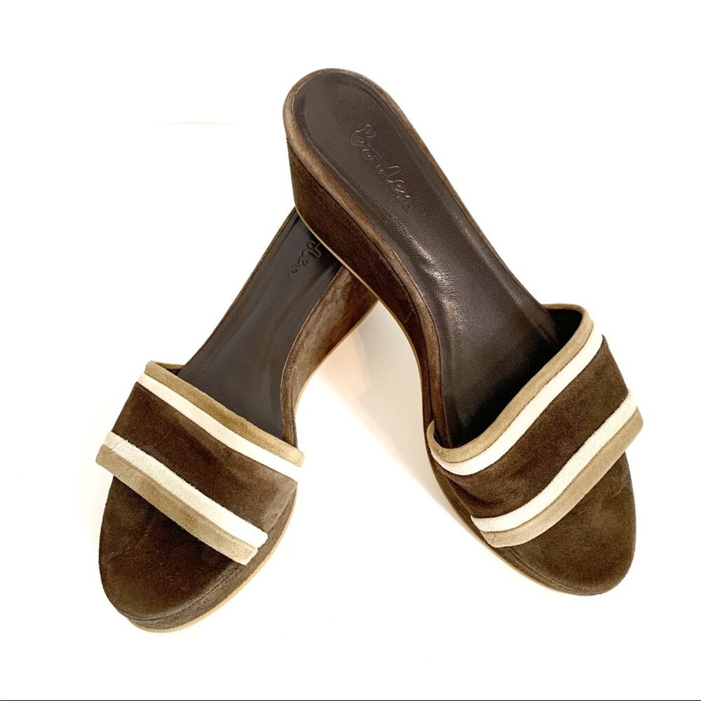 Boden Platform Wedges Suede Leather Stripe 7.5  38